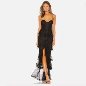 Majorelle Zelda Fitz Black Lace Tiered Formal Evening Gown Maxi Dress